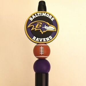 Handmade Baltimore Ravens Football Beaded Silicone Focal Bead Pen